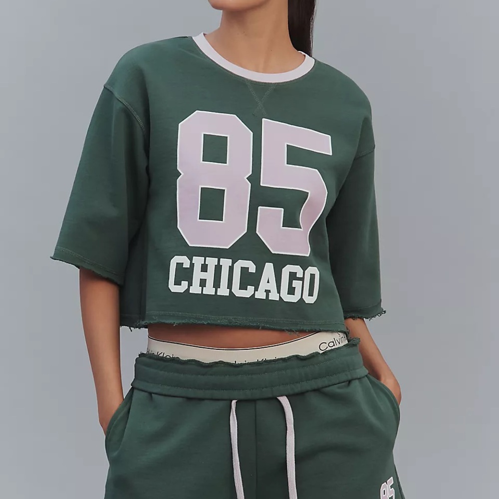 ANTHROPOLOGIE Daily Practice Jersey Crop Top XS 18” P2P Chicago Green $78 NWT